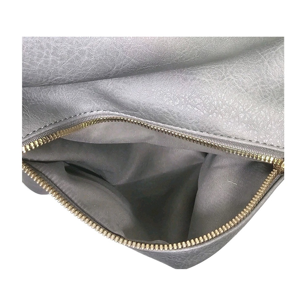 Grey Faux Leather Fold Over Bucket Shoulder Convertible Backpack Purse 6 Pocket - Picture 7 of 10